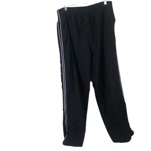 R&R Sports Black Lined Windbreaker Track Pants with Blue White Stripes